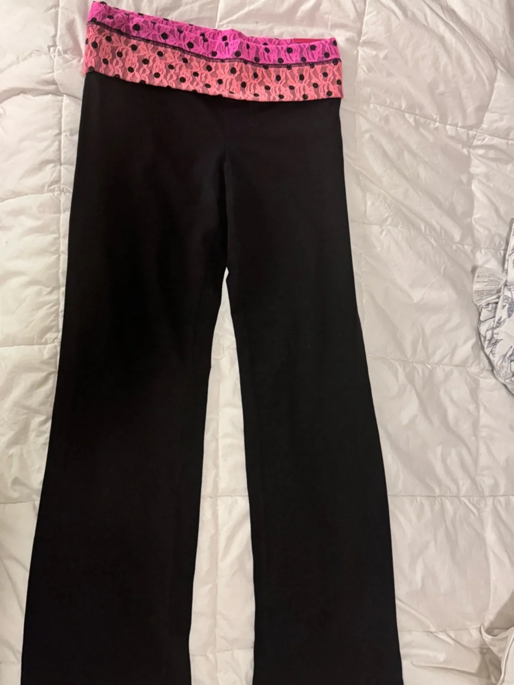 *RARE* PINK Victoria's Secret Black Boot Cut Pants Lace Waistband - Picture 3 of 7